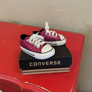 Converse All Star Chuck Taylor Bright‎ Pink Sparkle Infant Shoes Laces Glitter